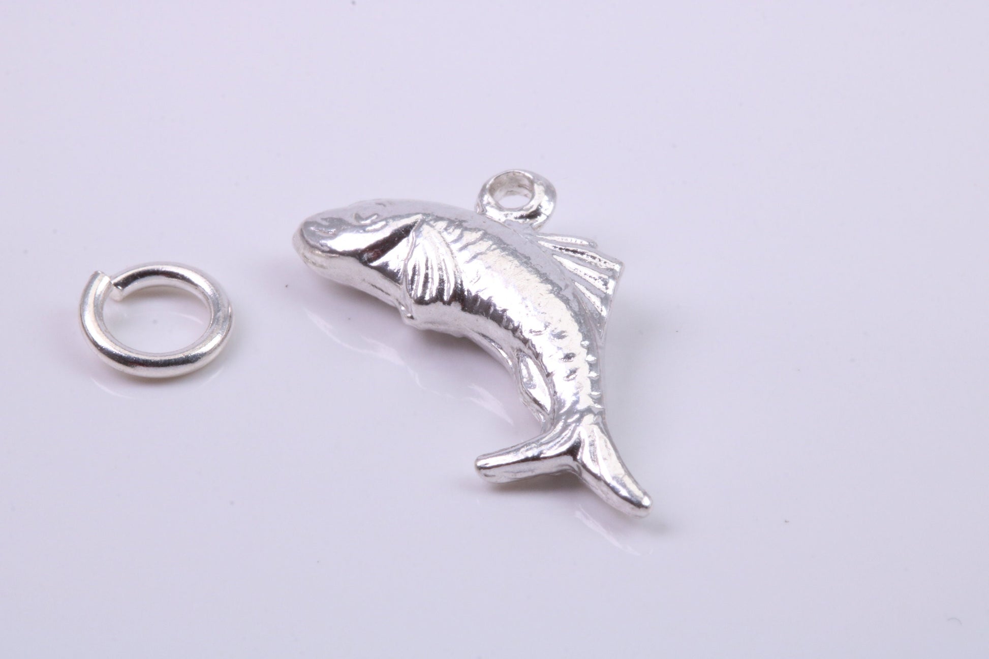 Salmon Fish Charm, Traditional Charm, Made from Solid 925 Grade Sterling Silver, Complete with Attachment Link