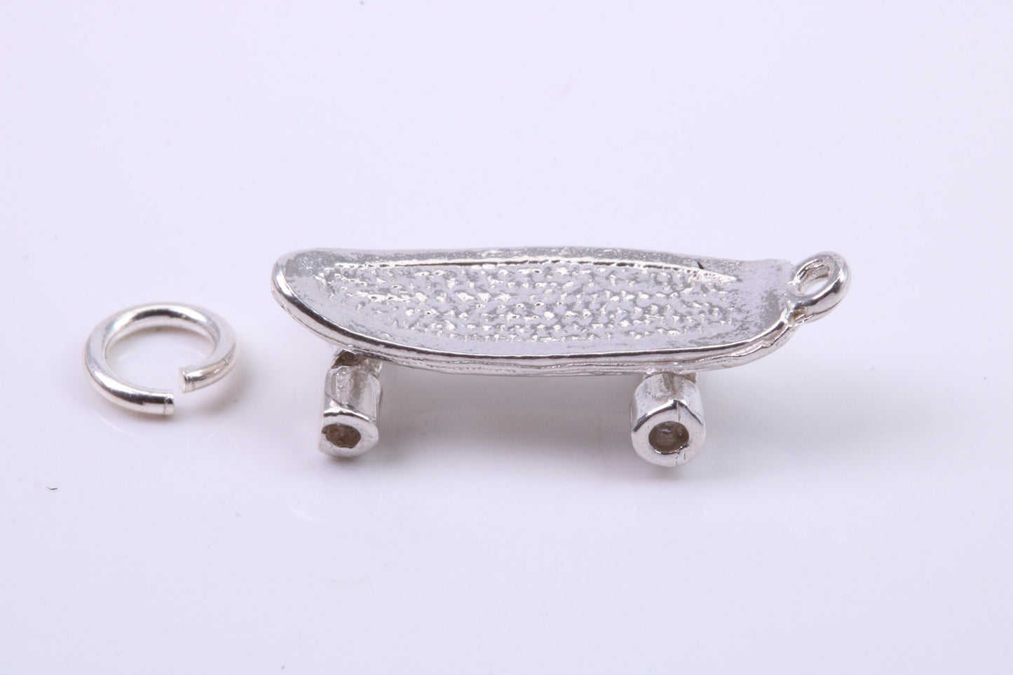 Skateboard Charm, Traditional Charm, Made from Solid 925 Grade Sterling Silver, Complete with Attachment Link