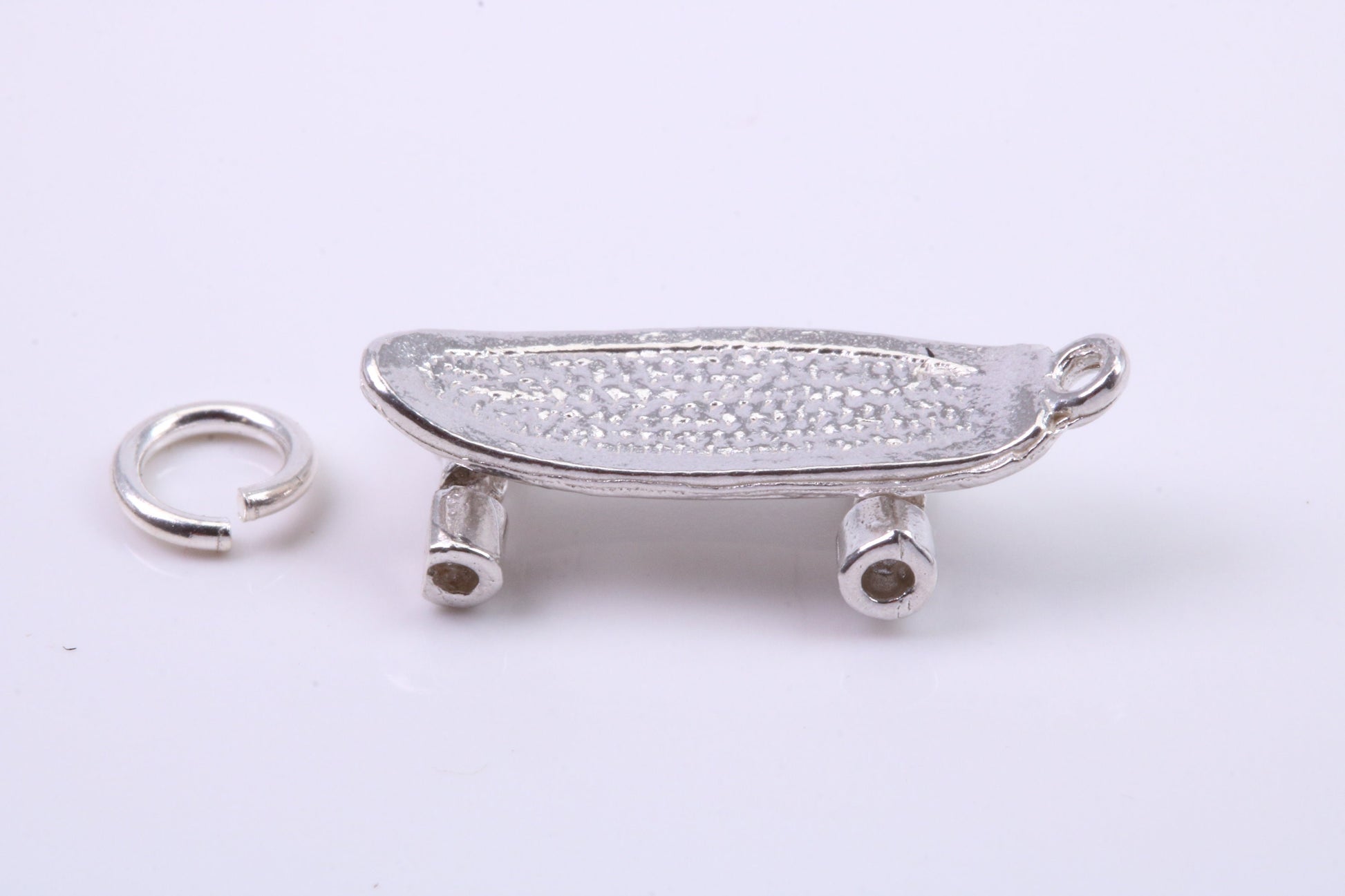 Skateboard Charm, Traditional Charm, Made from Solid 925 Grade Sterling Silver, Complete with Attachment Link