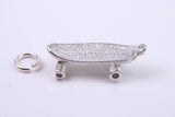 Skateboard Charm, Traditional Charm, Made from Solid 925 Grade Sterling Silver, Complete with Attachment Link