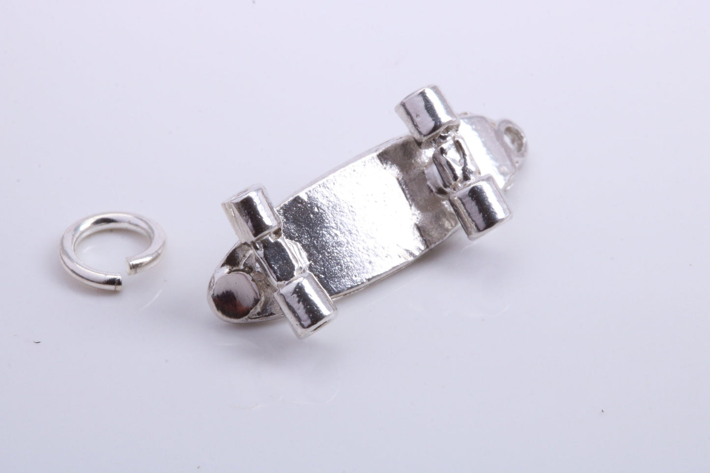 Skateboard Charm, Traditional Charm, Made from Solid 925 Grade Sterling Silver, Complete with Attachment Link