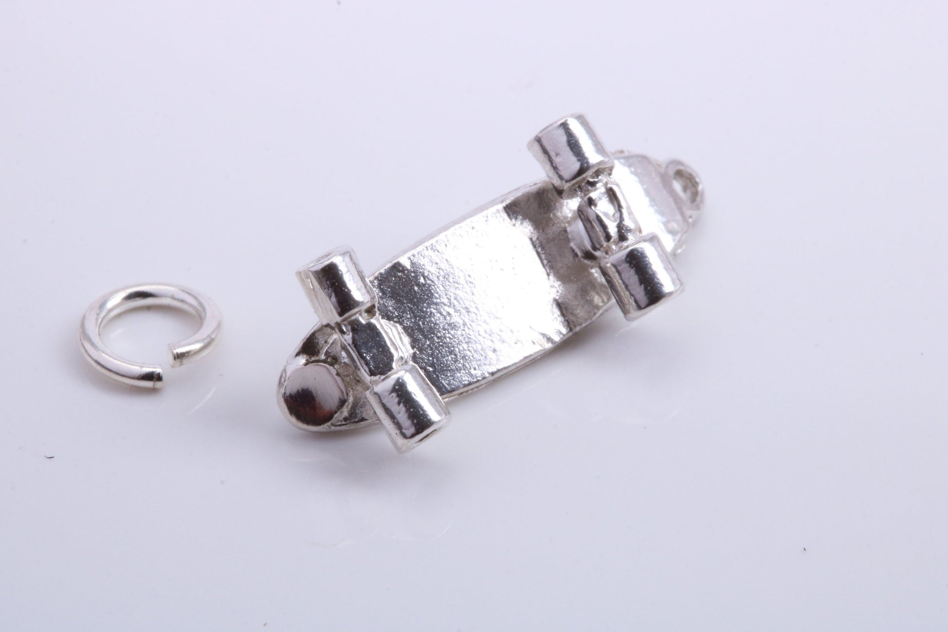 Skateboard Charm, Traditional Charm, Made from Solid 925 Grade Sterling Silver, Complete with Attachment Link