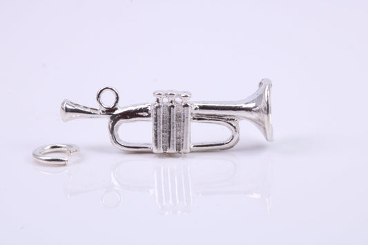 Trumpet Charm, Traditional Charm, Made from Solid 925 Grade Sterling Silver, Complete with Attachment Link