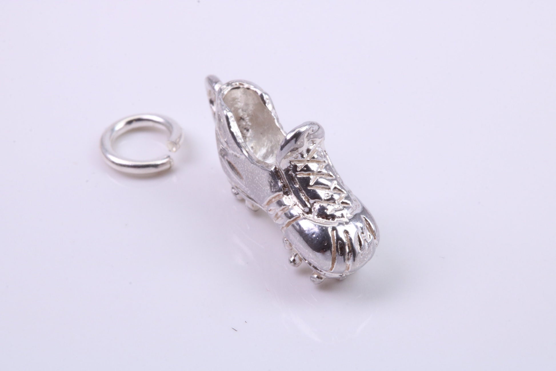 Football Boots Charm, Traditional Charm, Made from Solid 925 Grade Sterling Silver, Complete with Attachment Link