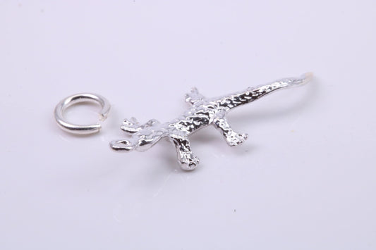 Gecko Lizard Charm, Traditional Charm, Made from Solid 925 Grade Sterling Silver, Complete with Attachment Link