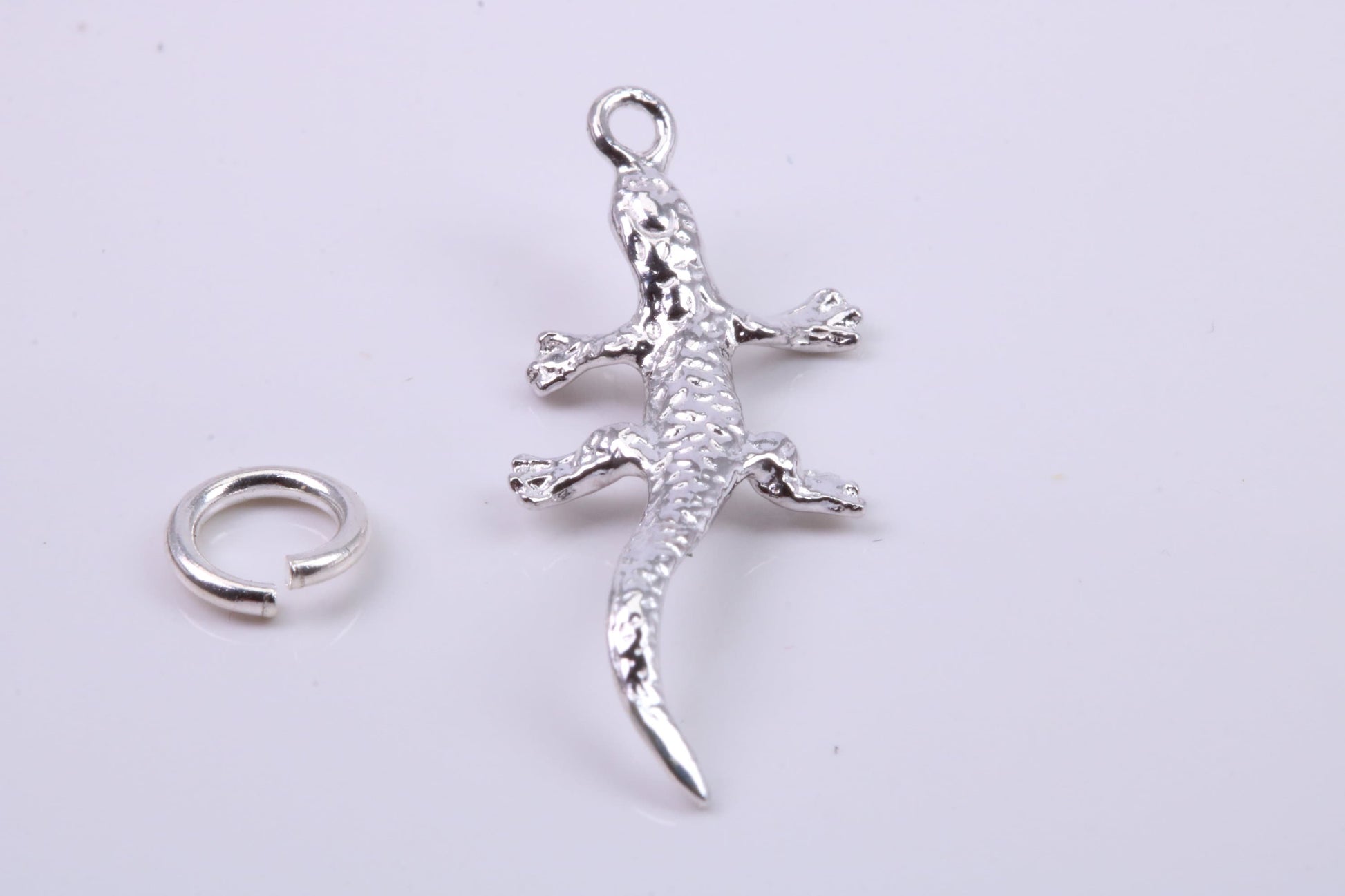 Gecko Lizard Charm, Traditional Charm, Made from Solid 925 Grade Sterling Silver, Complete with Attachment Link