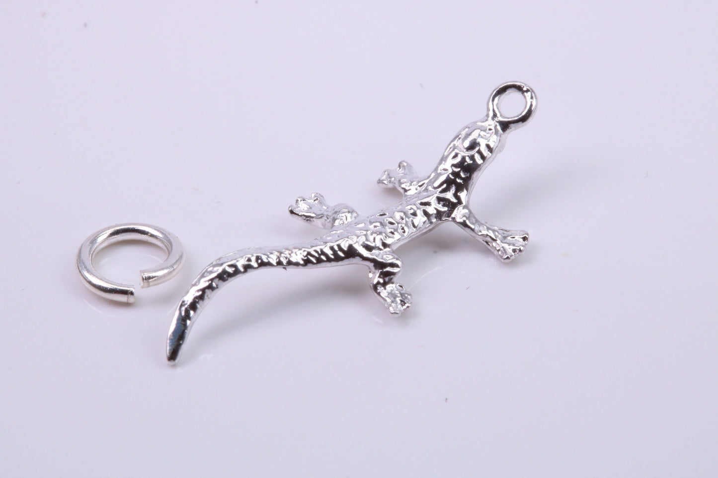 Gecko Lizard Charm, Traditional Charm, Made from Solid 925 Grade Sterling Silver, Complete with Attachment Link