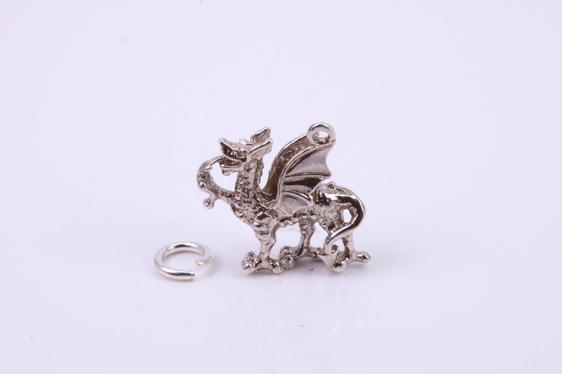 Welsh Dragon Charm, Traditional Charm, Made from Solid 925 Grade Sterling Silver, Complete with Attachment Link