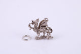 Welsh Dragon Charm, Traditional Charm, Made from Solid 925 Grade Sterling Silver, Complete with Attachment Link