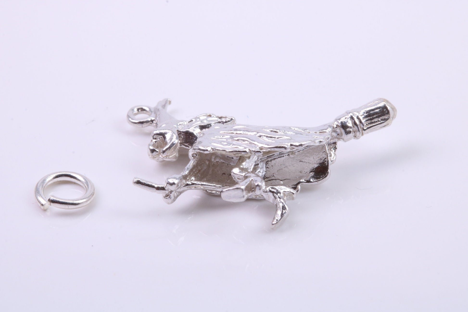 Witch on Broom Stick Charm, Traditional Charm, Made from Solid 925 Grade Sterling Silver, Complete with Attachment Link