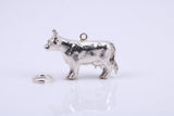 Cow Charm, Traditional Charm, Made from Solid Cast 925 Grade Sterling Silver, Complete with Attachment Link