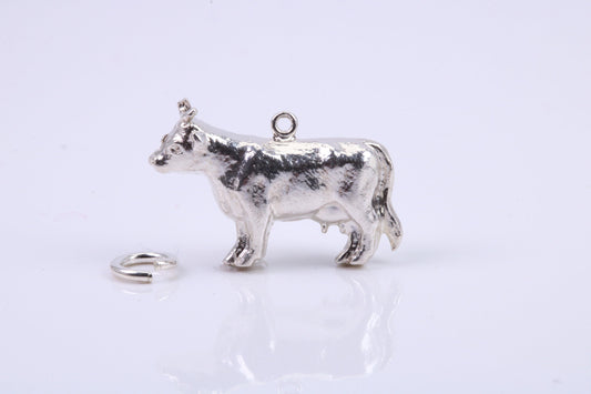 Cow Charm, Traditional Charm, Made from Solid 925 Grade Sterling Silver, Complete with Attachment Link