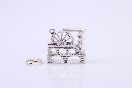 Watermill Charm, Traditional Charm, Made from Solid 925 Grade Sterling Silver, Complete with Attachment Link