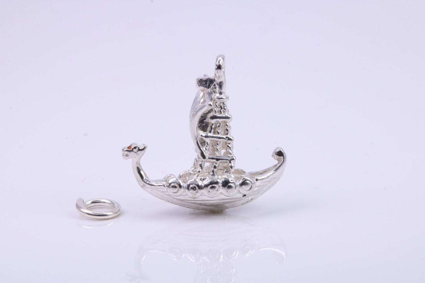 Viking Boat Charm, Traditional Charm, Made from Solid 925 Grade Sterling Silver, Complete with Attachment Link