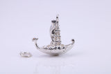 Viking Boat Charm, Traditional Charm, Made from Solid 925 Grade Sterling Silver, Complete with Attachment Link