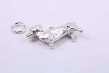 Dachshund Dog Charm, Made from Solid Cast Silver, Complete with Attachment Link