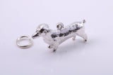 Dachshund Dog Charm, Made from Solid Cast Silver, Complete with Attachment Link