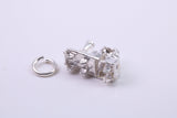Steam Train Charm, Traditional Charm, Made from Solid 925 Grade Sterling Silver, Complete with Attachment Link