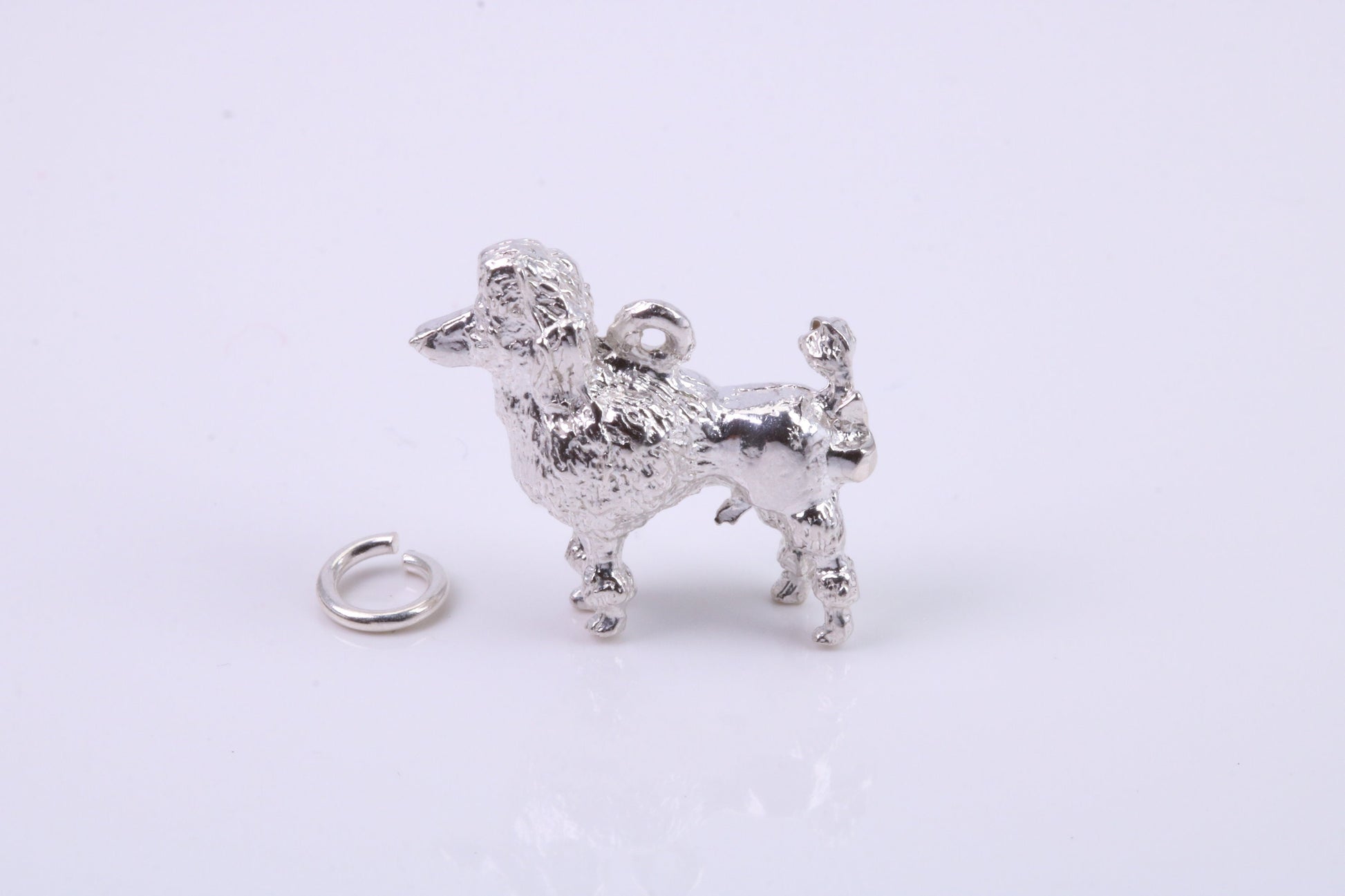 Large Poodle Dog Charm, Traditional Charm, Made from Solid 925 Grade Sterling Silver, Complete with Attachment Link