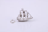 Sailing Boat Charm, Traditional Charm, Made from Solid 925 Grade Sterling Silver, Complete with Attachment Link