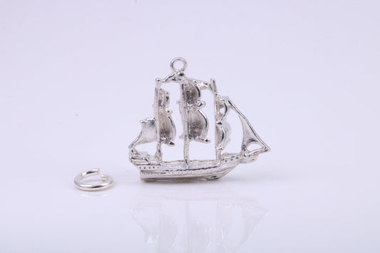 Sailing Boat Charm, Traditional Charm, Made from Solid 925 Grade Sterling Silver, Complete with Attachment Link