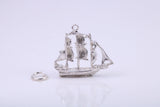Sailing Boat Charm, Traditional Charm, Made from Solid 925 Grade Sterling Silver, Complete with Attachment Link