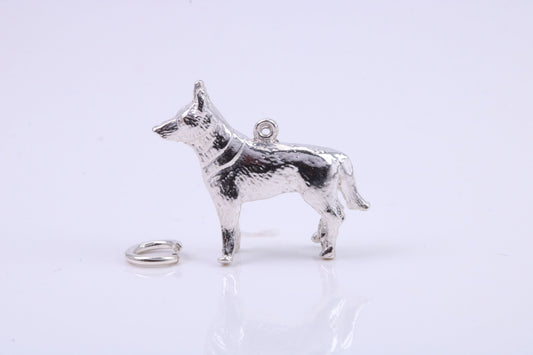German Shepard Dog Charm, Traditional Charm, Made from Solid 925 Grade Sterling Silver, Complete with Attachment Link