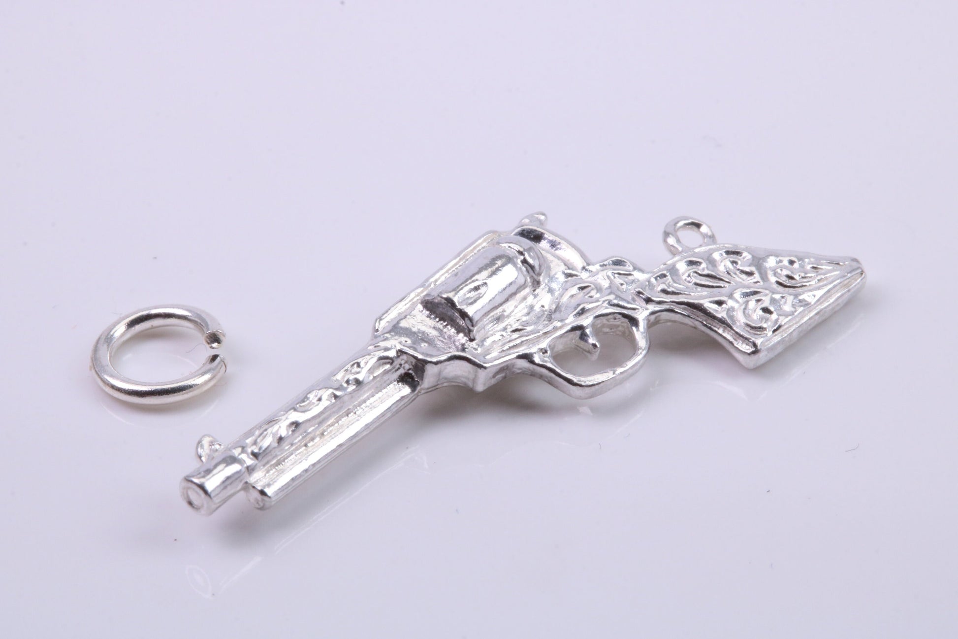 Pistol Charm, Traditional Charm, Made from Solid 925 Grade Sterling Silver, Complete with Attachment Link