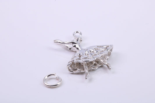 Ballerina Charm, Traditional Charm, Made from Solid 925 Grade Sterling Silver, Complete with Attachment Link