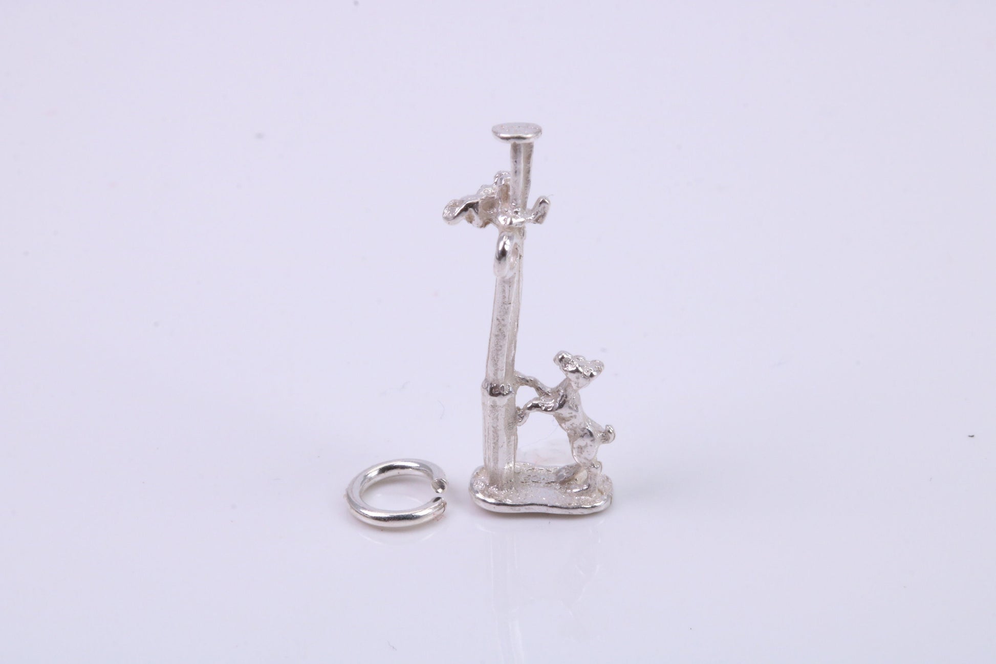 Dog Chasing Cat Charm, Traditional Charm, Made from Solid 925 Grade Sterling Silver, Complete with Attachment Link