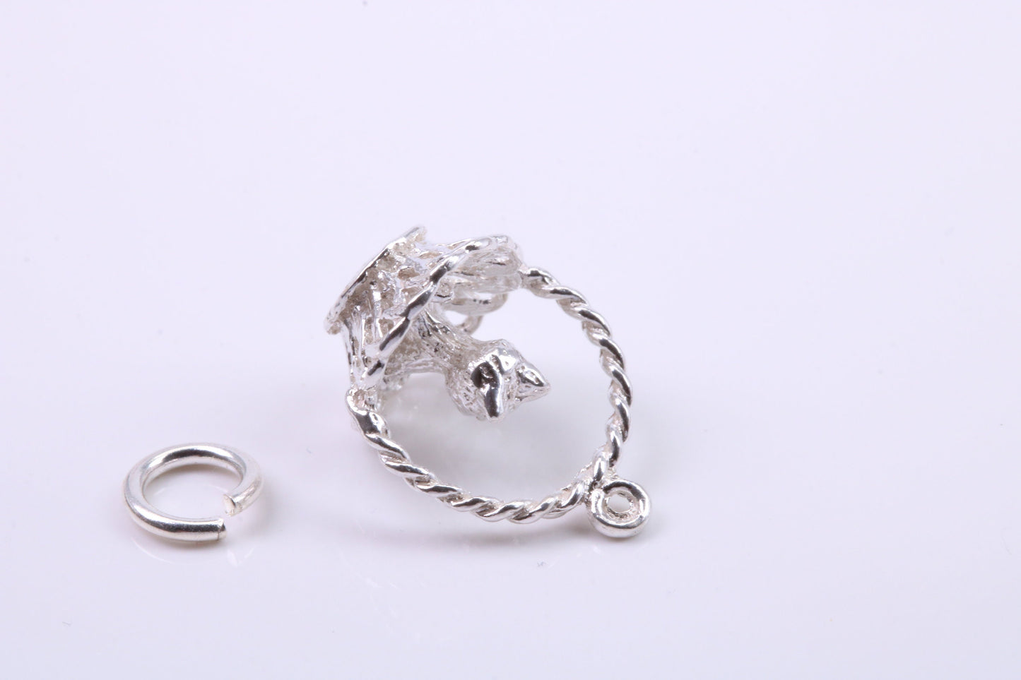 Cat in Basket Charm, Traditional Charm, Made from Solid 925 Grade Sterling Silver, Complete with Attachment Link