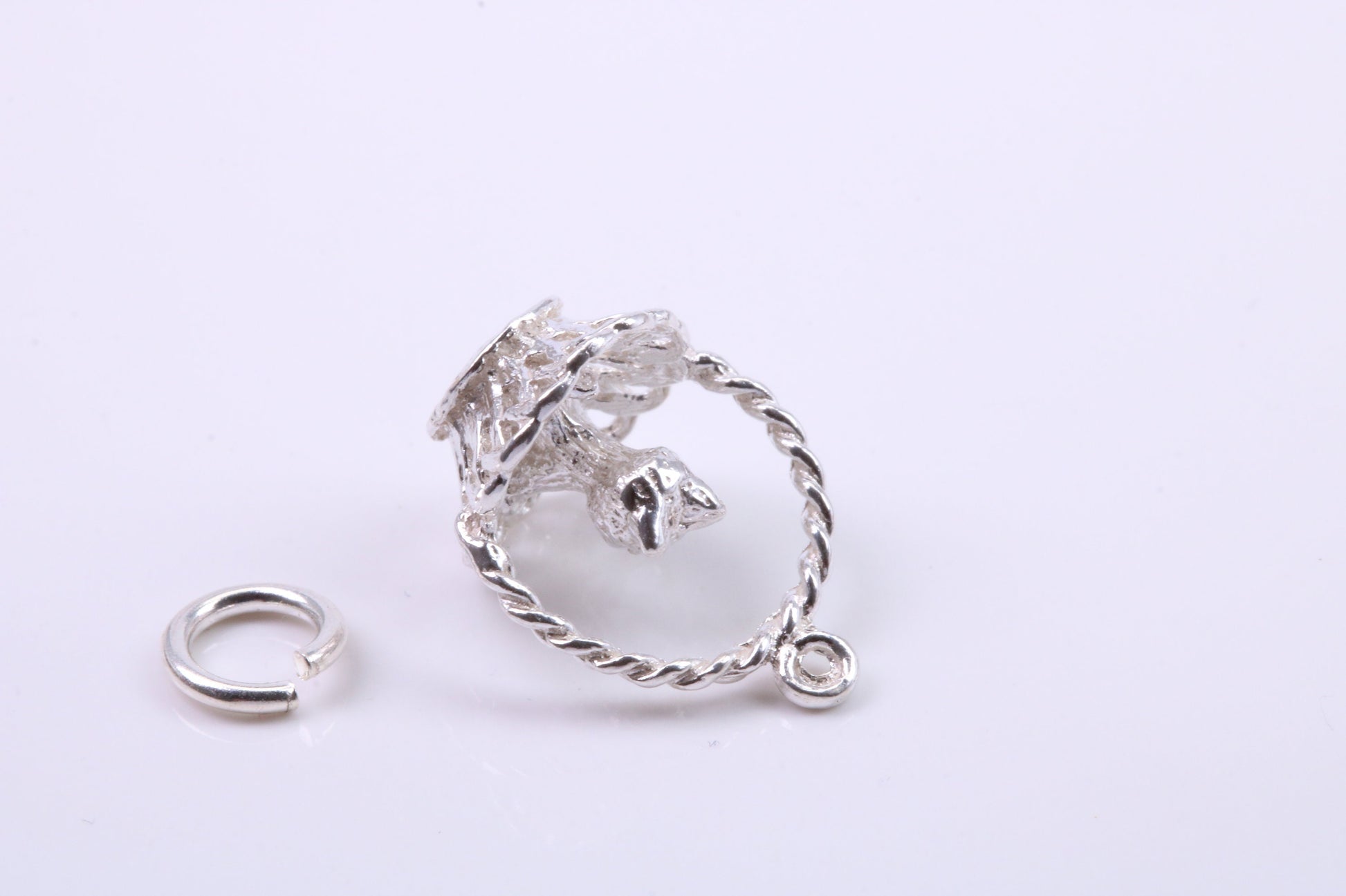 Cat in Basket Charm, Traditional Charm, Made from Solid 925 Grade Sterling Silver, Complete with Attachment Link