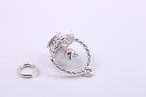 Cat in Basket Charm, Made from Solid Cast Silver, Complete with Attachment Link