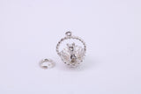Cat in Basket Charm, Made from Solid Cast Silver, Complete with Attachment Link