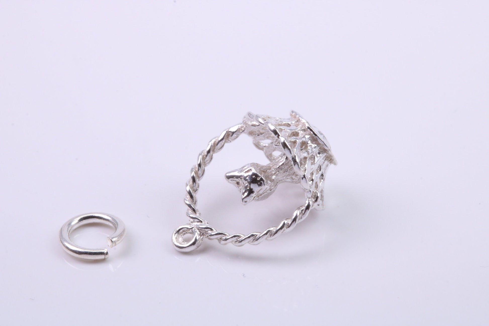 Cat in Basket Charm, Traditional Charm, Made from Solid 925 Grade Sterling Silver, Complete with Attachment Link