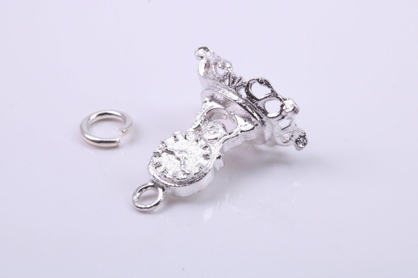 Mantle Clock Charm, Traditional Charm, Made from Solid 925 Grade Sterling Silver, Complete with Attachment Link
