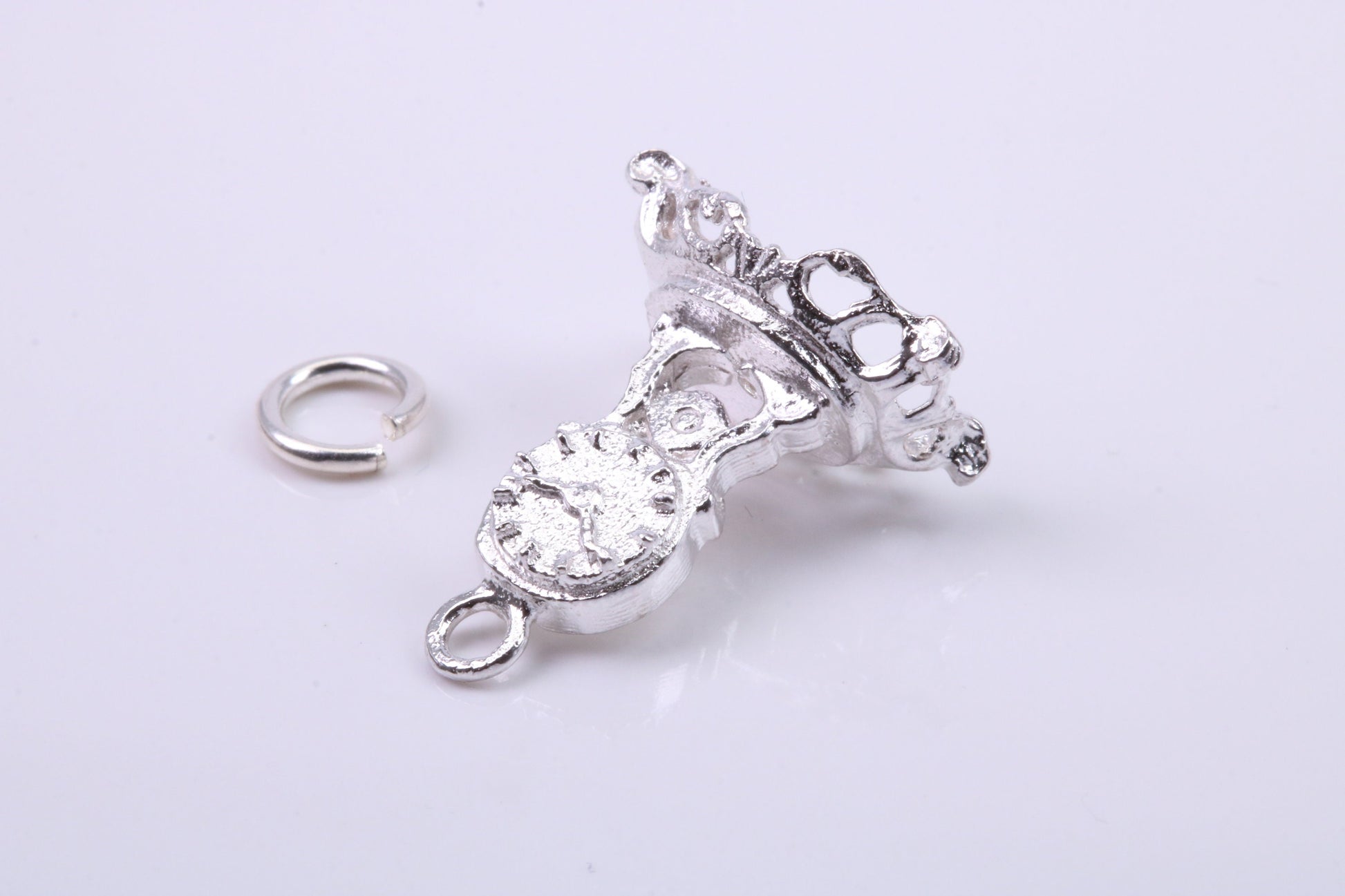Mantle Clock Charm, Traditional Charm, Made from Solid 925 Grade Sterling Silver, Complete with Attachment Link