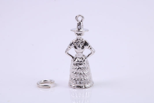 Welsh Lady Charm, Traditional Charm, Made from Solid 925 Grade Sterling Silver, Complete with Attachment Link