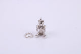 Teddy Bear Charm, Made from Solid Cast Silver, Complete with Attachment Link