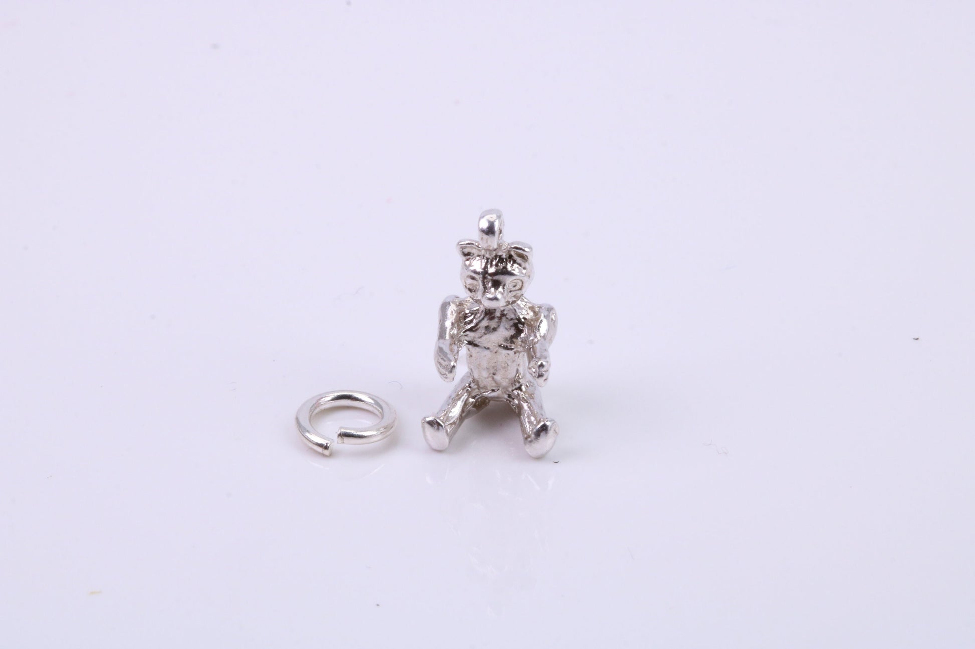 Teddy Bear Charm, Traditional Charm, Made from Solid 925 Grade Sterling Silver, Complete with Attachment Link