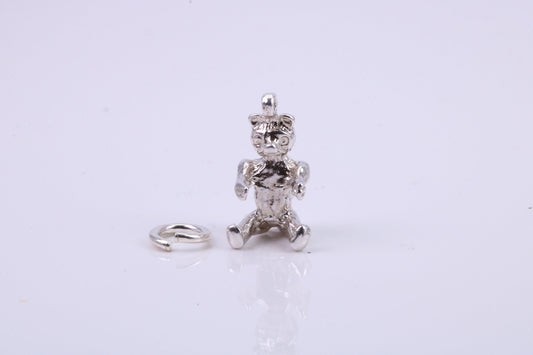 Teddy Bear Charm, Traditional Charm, Made from Solid 925 Grade Sterling Silver, Complete with Attachment Link