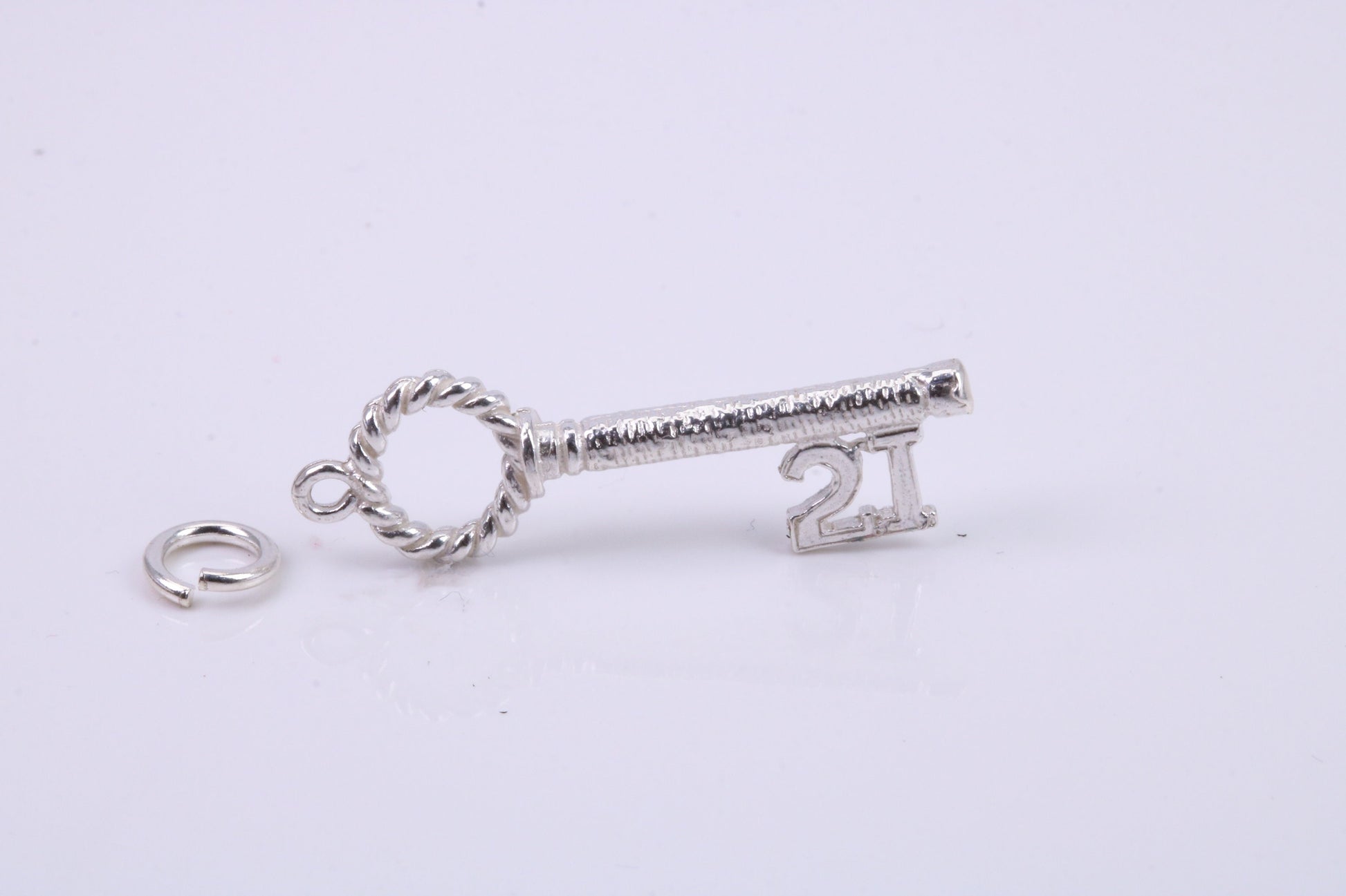 21st Birthday Key Charm, Made from Solid Cast Silver, Complete with Attachment Link