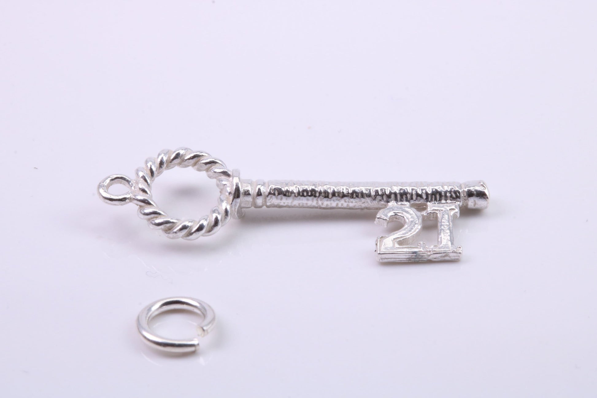 21st Birthday Key Charm, Traditional Charm, Made from Solid 925 Grade Sterling Silver, Complete with Attachment Link