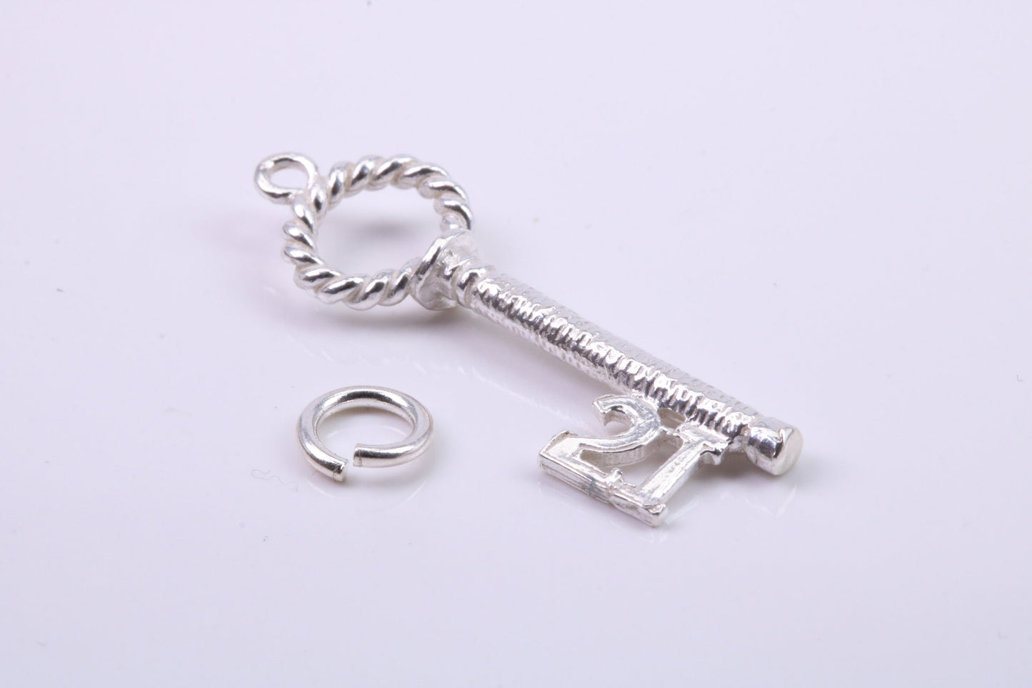 21st Birthday Key Charm, Traditional Charm, Made from Solid 925 Grade Sterling Silver, Complete with Attachment Link