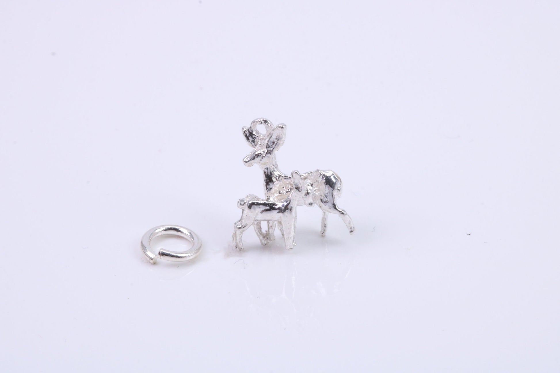 Deer and Fawn Charm, Traditional Charm, Made from Solid 925 Grade Sterling Silver, Complete with Attachment Link