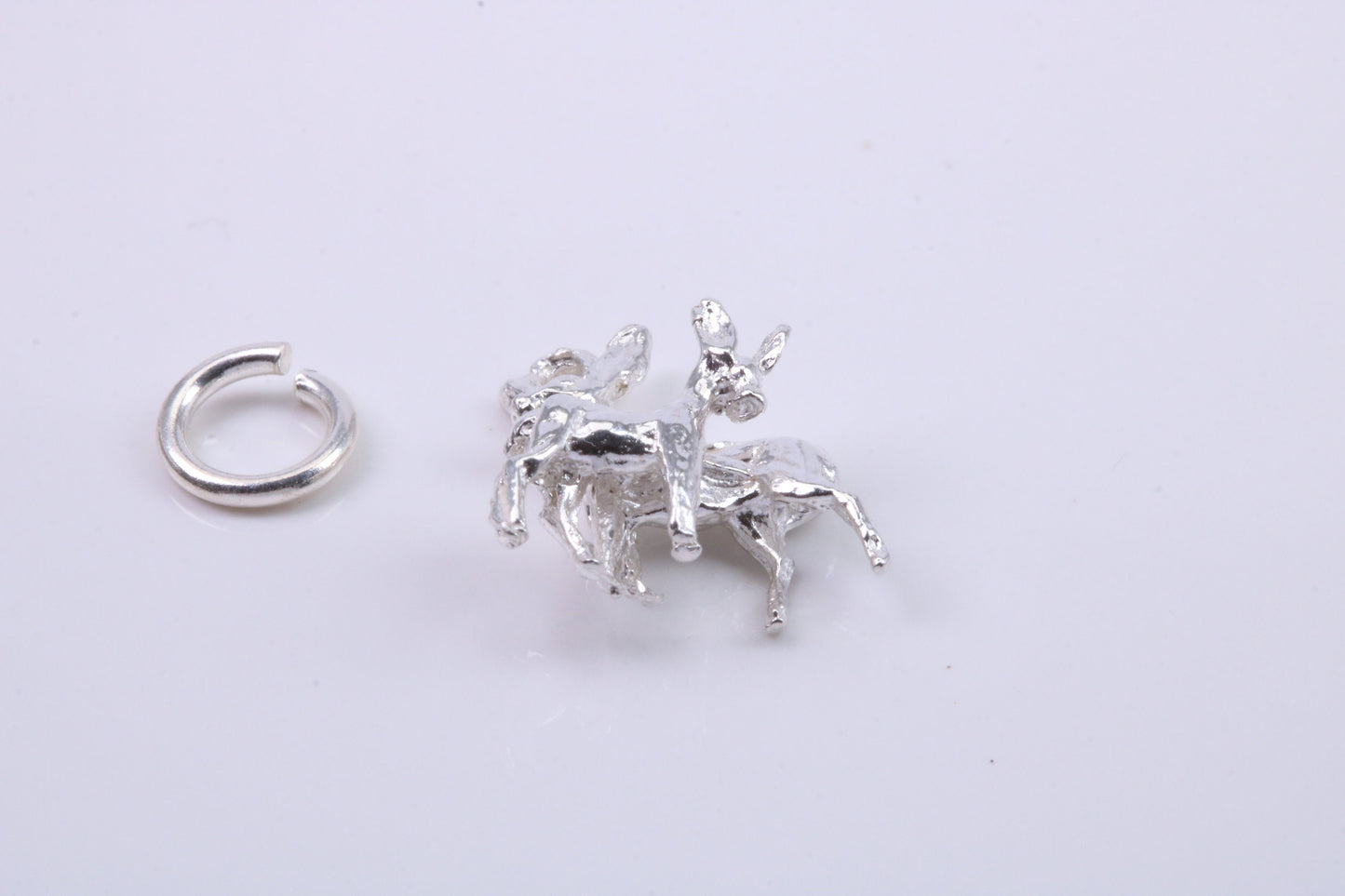 Deer and Fawn Charm, Traditional Charm, Made from Solid 925 Grade Sterling Silver, Complete with Attachment Link