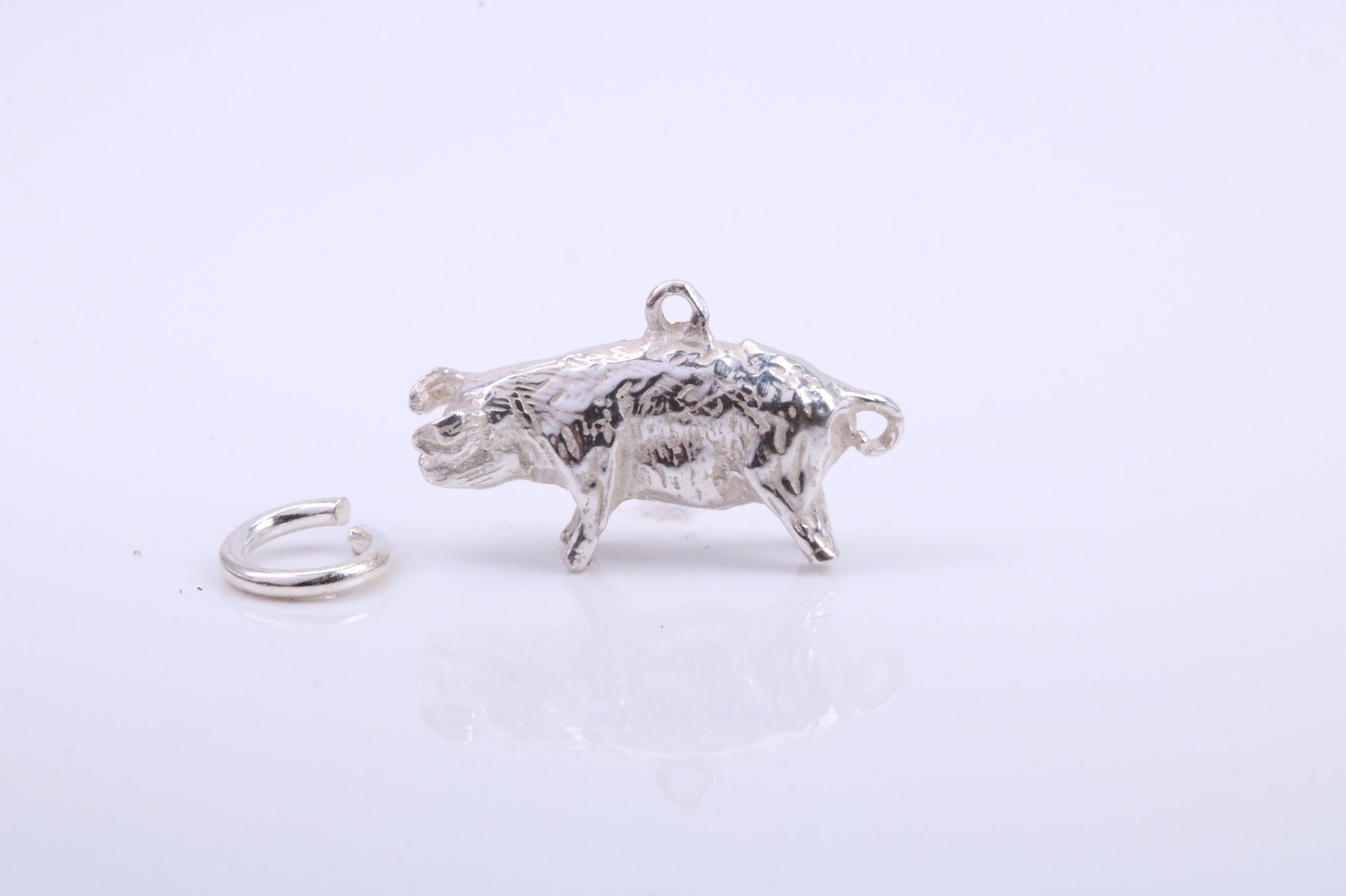 Farm Pig Charm, Traditional Charm, Made from Solid 925 Grade Sterling Silver, Complete with Attachment Link