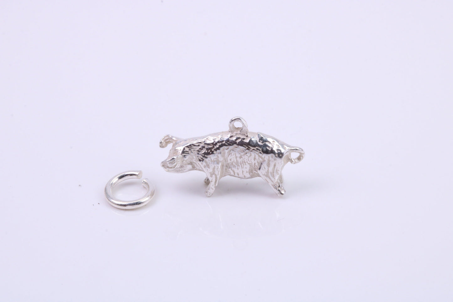 Farm Pig Charm, Traditional Charm, Made from Solid 925 Grade Sterling Silver, Complete with Attachment Link