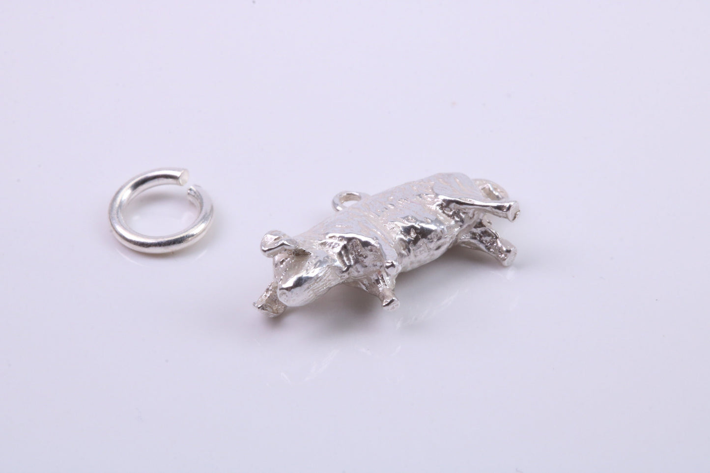 Farm Pig Charm, Traditional Charm, Made from Solid 925 Grade Sterling Silver, Complete with Attachment Link