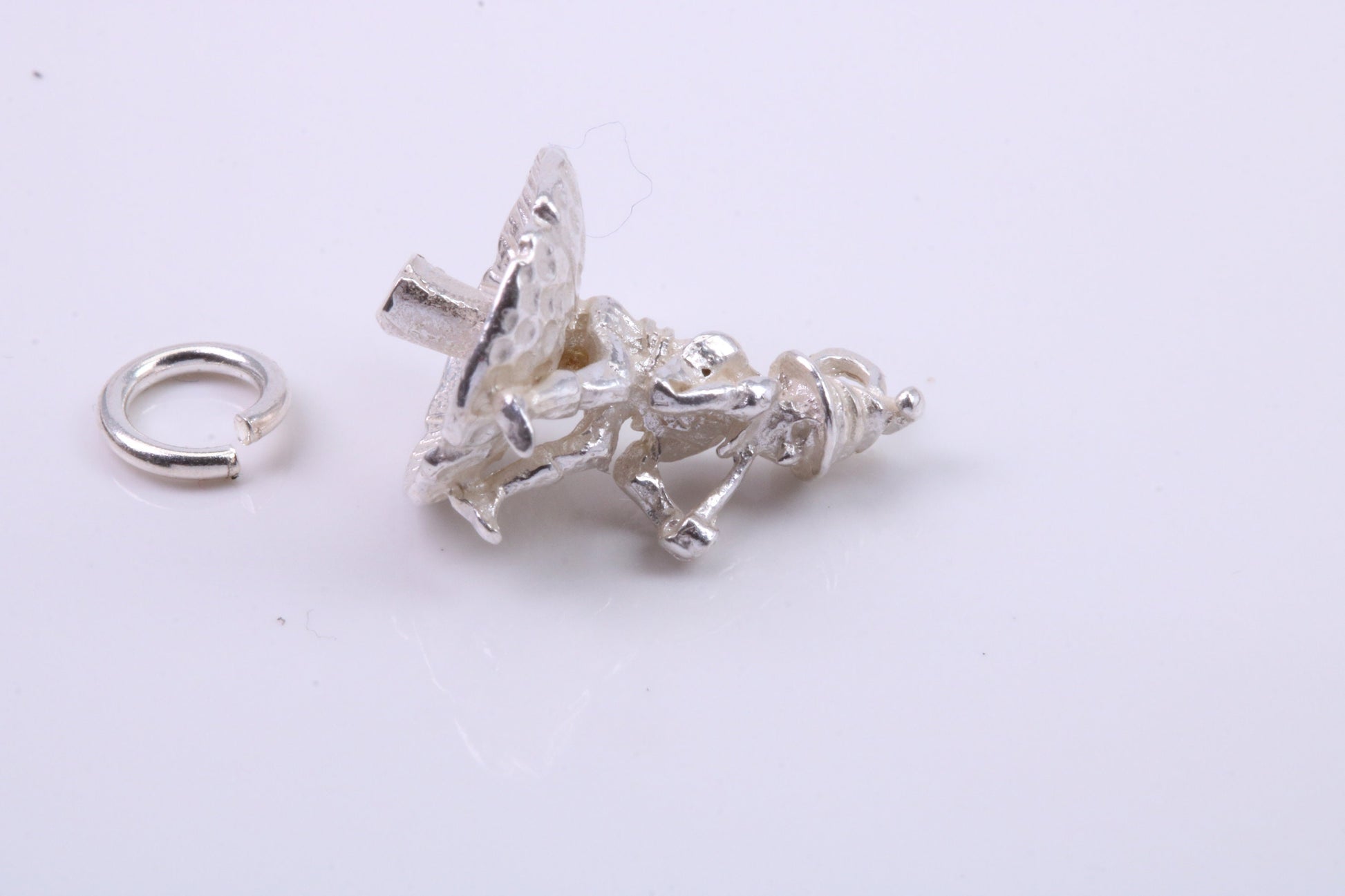 Gnome on Toadstool Charm, Traditional Charm, Made from Solid 925 Grade Sterling Silver, Complete with Attachment Link